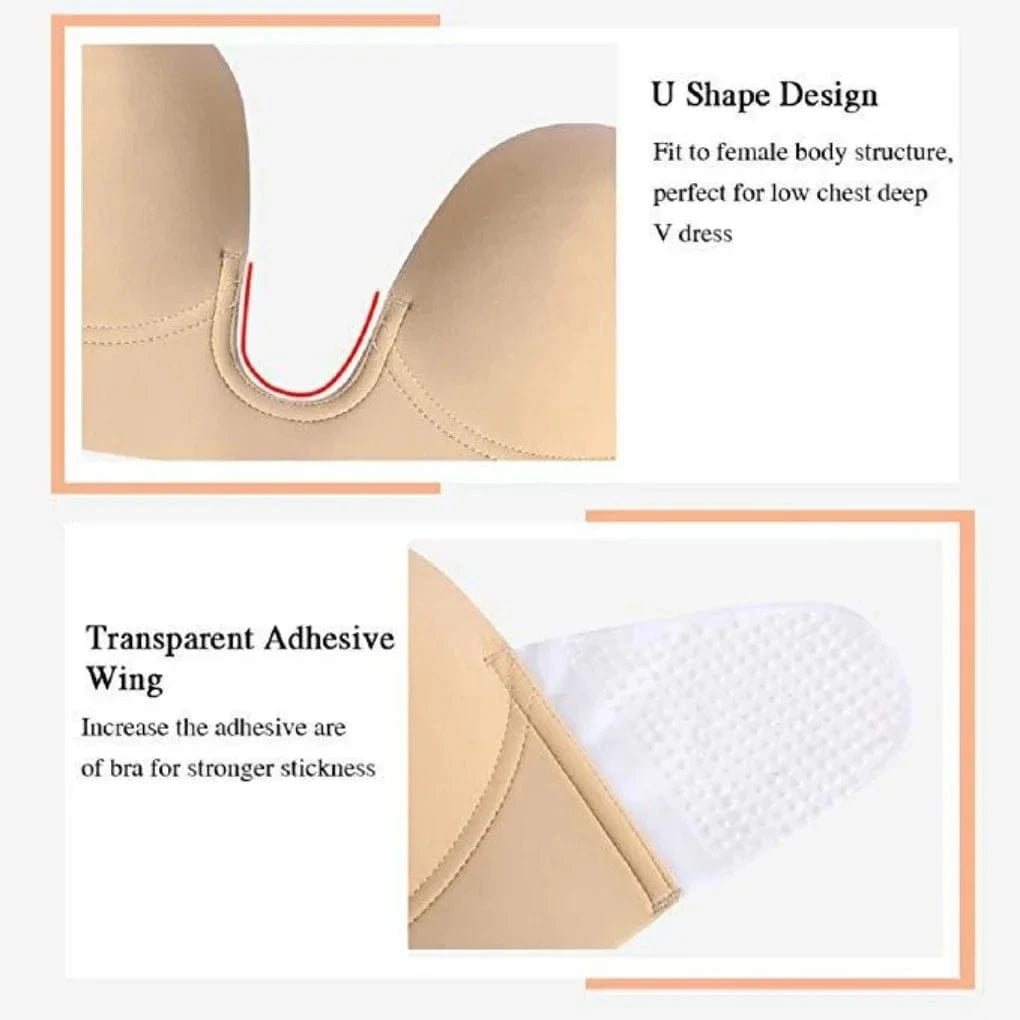 Strapless U Shaped Invisible Adhesive Plunge Silicone Bra Reusable Strapless Backless Breast Lifting Push Up Dress Underwear - A-1 Thread Vault