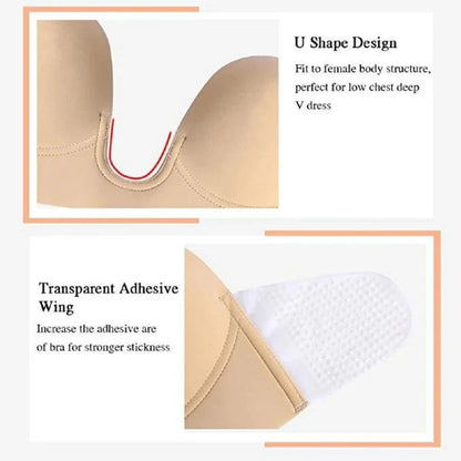 Strapless U Shaped Invisible Adhesive Plunge Silicone Bra Reusable Strapless Backless Breast Lifting Push Up Dress Underwear - A-1 Thread Vault