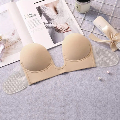 Strapless U Shaped Invisible Adhesive Plunge Silicone Bra Reusable Strapless Backless Breast Lifting Push Up Dress Underwear - A-1 Thread Vault