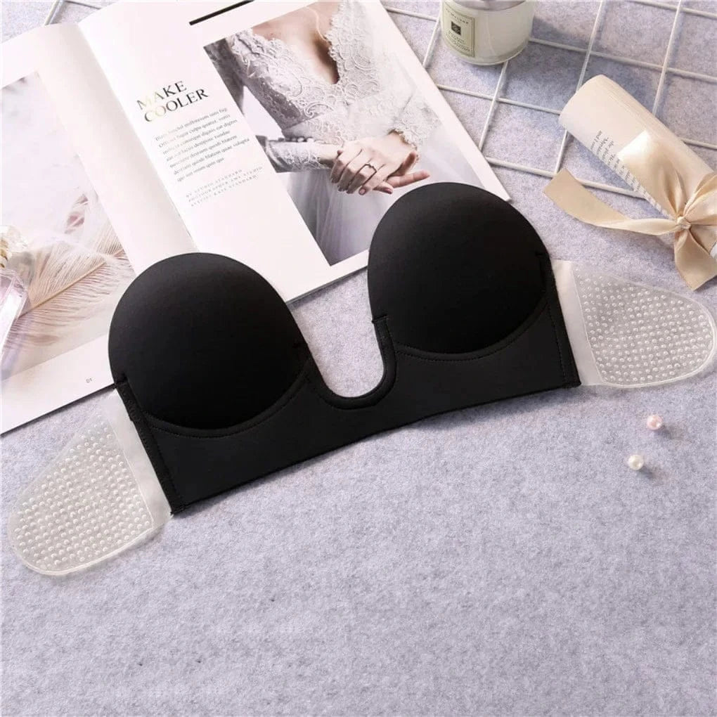 Strapless U Shaped Invisible Adhesive Plunge Silicone Bra Reusable Strapless Backless Breast Lifting Push Up Dress Underwear - A-1 Thread Vault