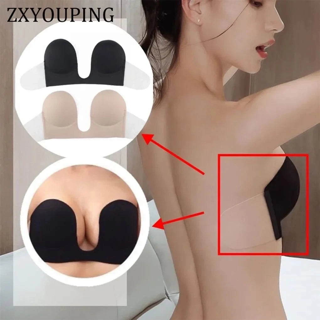 Strapless U Shaped Invisible Adhesive Plunge Silicone Bra Reusable Strapless Backless Breast Lifting Push Up Dress Underwear - A-1 Thread Vault
