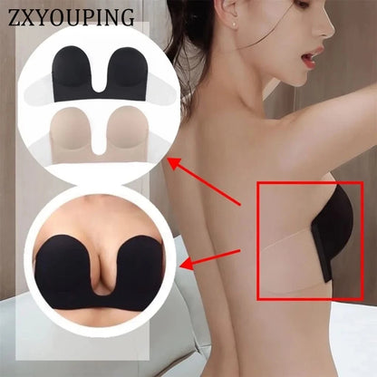 Strapless U Shaped Invisible Adhesive Plunge Silicone Bra Reusable Strapless Backless Breast Lifting Push Up Dress Underwear - A-1 Thread Vault