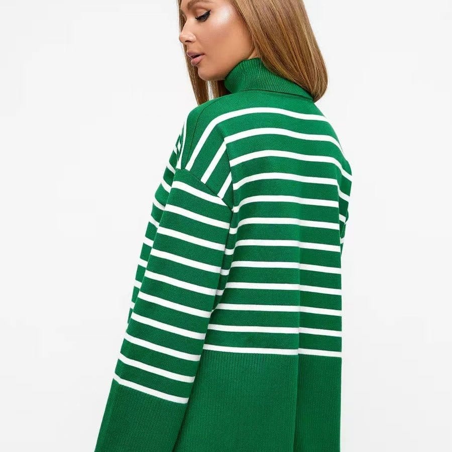 Striped Turtleneck Sweater | Oversized Colorblock Pullover(MS252) - A-1 Thread Vault