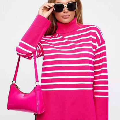 Striped Turtleneck Sweater | Oversized Colorblock Pullover(MS252) - A-1 Thread Vault