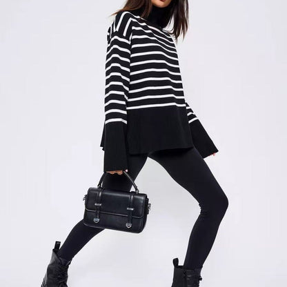 Striped Turtleneck Sweater | Oversized Colorblock Pullover(MS252) - A-1 Thread Vault