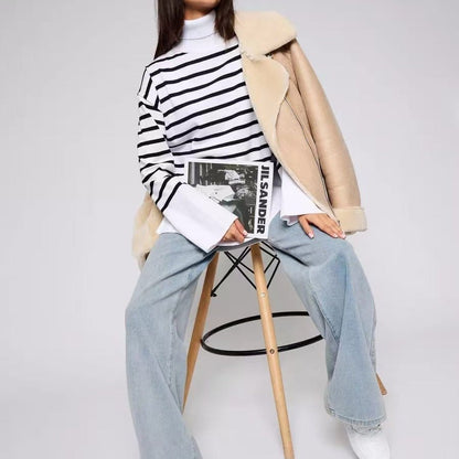 Striped Turtleneck Sweater | Oversized Colorblock Pullover(MS252) - A-1 Thread Vault