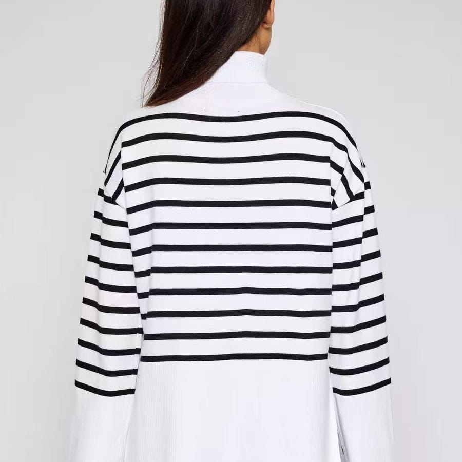 Striped Turtleneck Sweater | Oversized Colorblock Pullover(MS252) - A-1 Thread Vault
