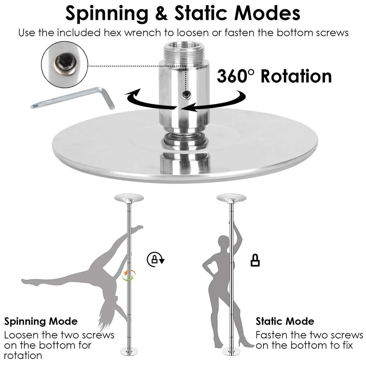 Stripper Dance Pole 45mm Spinning Static Dancing Pole - A-1 Thread Vault