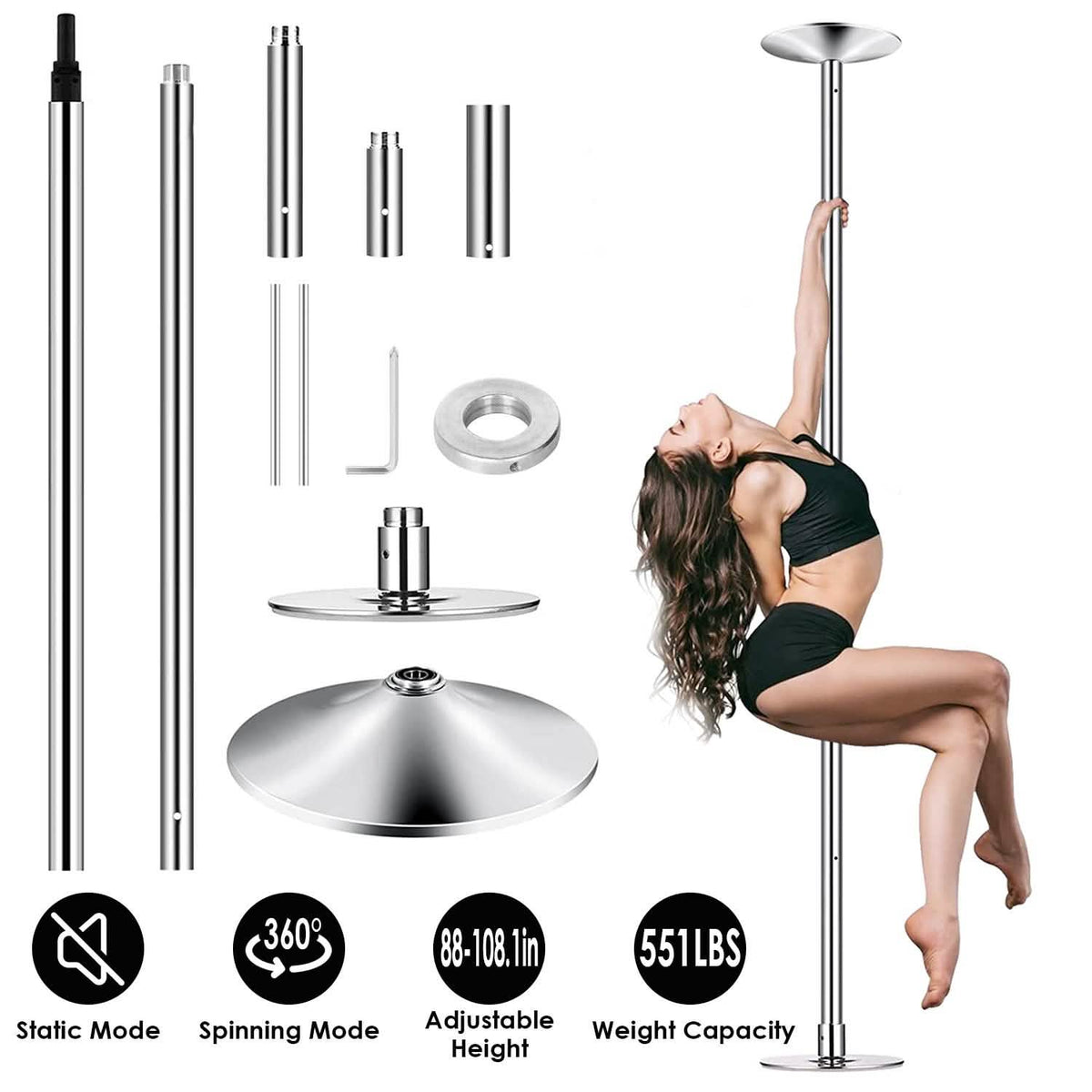 Stripper Dance Pole 45mm Spinning Static Dancing Pole - A-1 Thread Vault