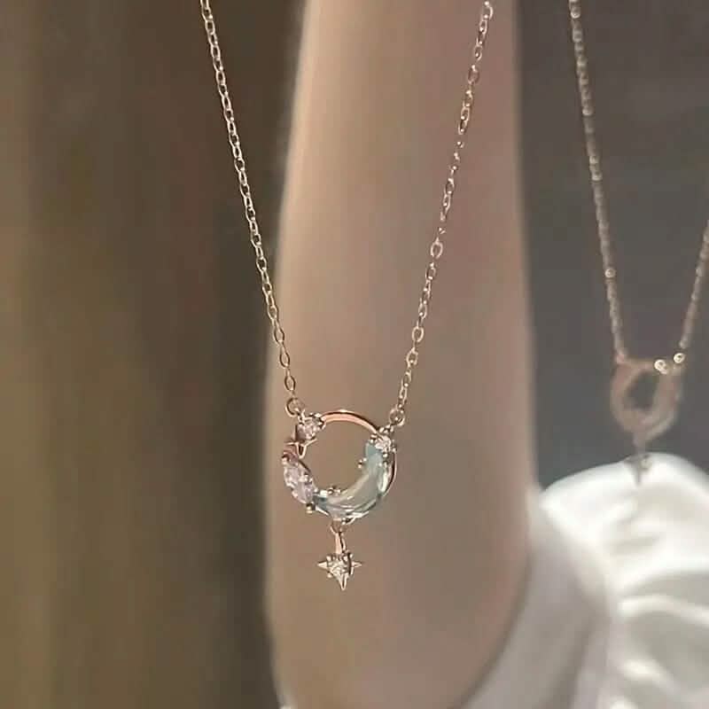 Stunning Moon and Star Birthstone Pendant Necklace - A-1 Thread Vault