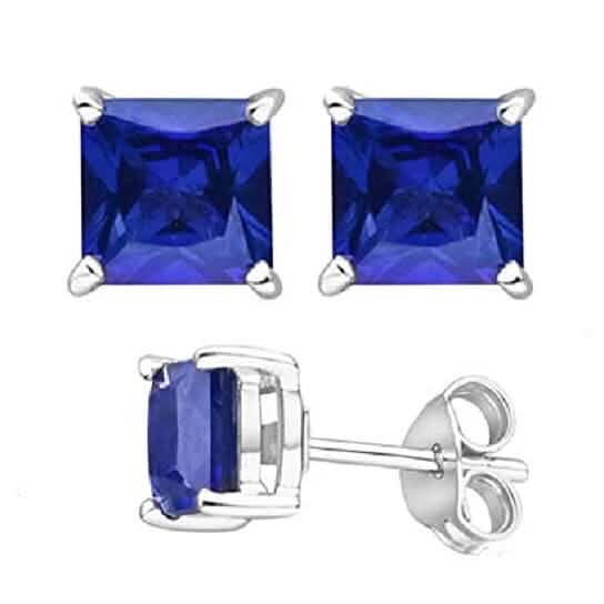 Stunning Silver Blue Square Shape Stud Earrings - A-1 Thread Vault