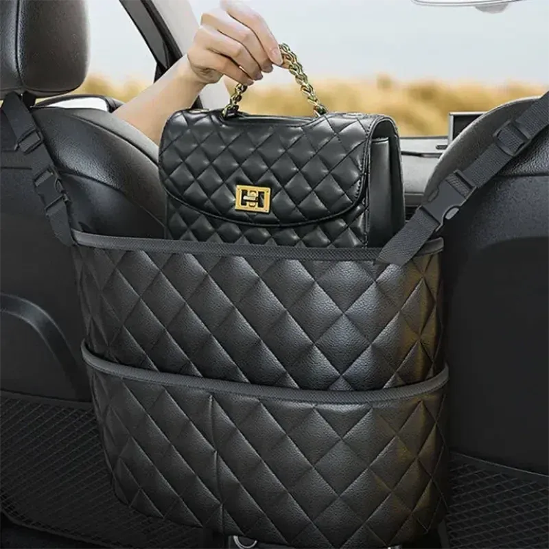 Stylish PU Leather Handbag Car-Mounted Storage Bag - A-1 Thread Vault