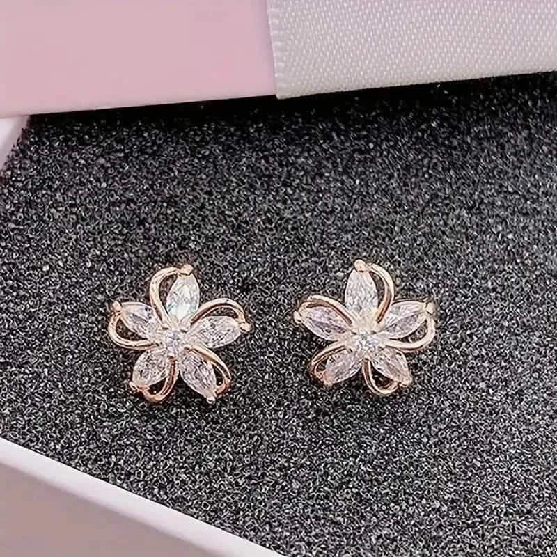 Stylish Zirconia Petal Flower Stud Earrings - A-1 Thread Vault