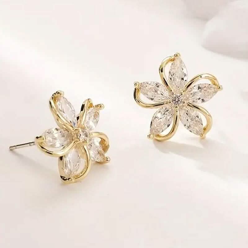 Stylish Zirconia Petal Flower Stud Earrings - A-1 Thread Vault