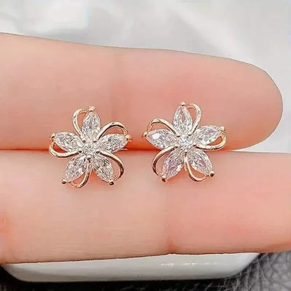 Stylish Zirconia Petal Flower Stud Earrings - A-1 Thread Vault