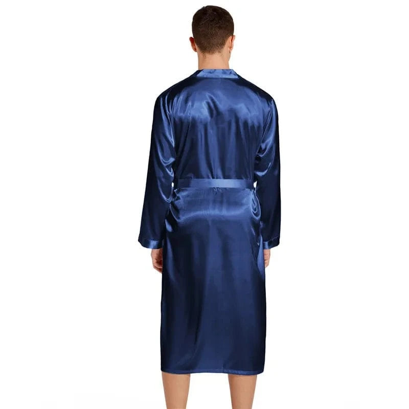 Summer New Men Solid Color Kimono Robe Satin Bathrobe Gown Summer New Sleepwear Loose Pijamas De Hombre Ice Silk Peignoir Homme - A-1 Thread Vault