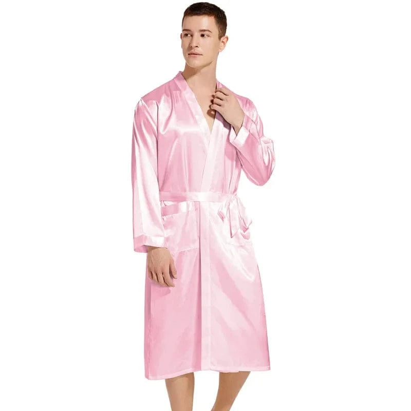 Summer New Men Solid Color Kimono Robe Satin Bathrobe Gown Summer New Sleepwear Loose Pijamas De Hombre Ice Silk Peignoir Homme - A-1 Thread Vault