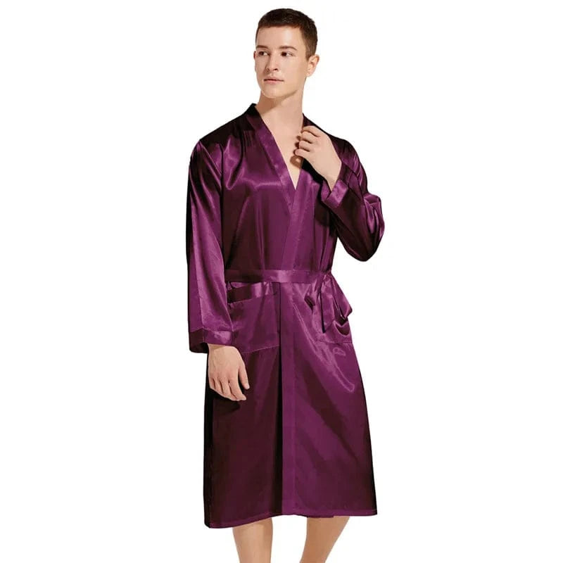 Summer New Men Solid Color Kimono Robe Satin Bathrobe Gown Summer New Sleepwear Loose Pijamas De Hombre Ice Silk Peignoir Homme - A-1 Thread Vault