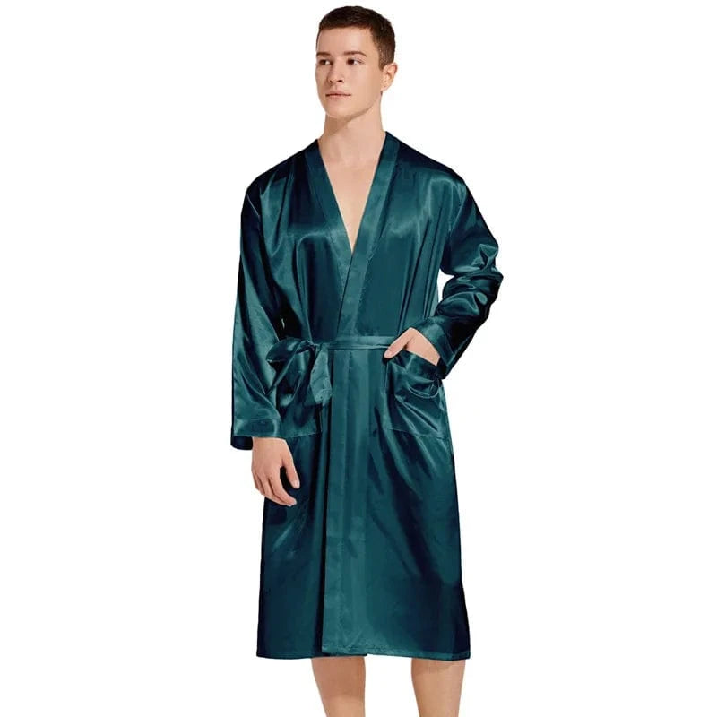 Summer New Men Solid Color Kimono Robe Satin Bathrobe Gown Summer New Sleepwear Loose Pijamas De Hombre Ice Silk Peignoir Homme - A-1 Thread Vault