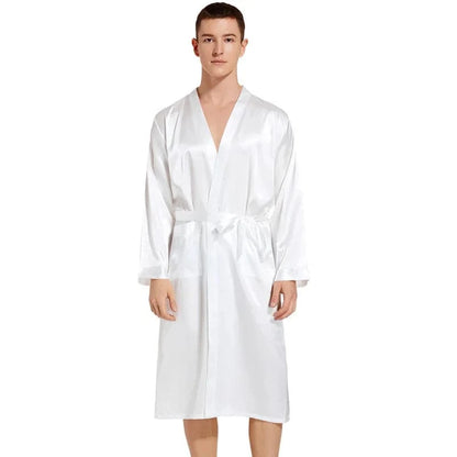 Summer New Men Solid Color Kimono Robe Satin Bathrobe Gown Summer New Sleepwear Loose Pijamas De Hombre Ice Silk Peignoir Homme - A-1 Thread Vault