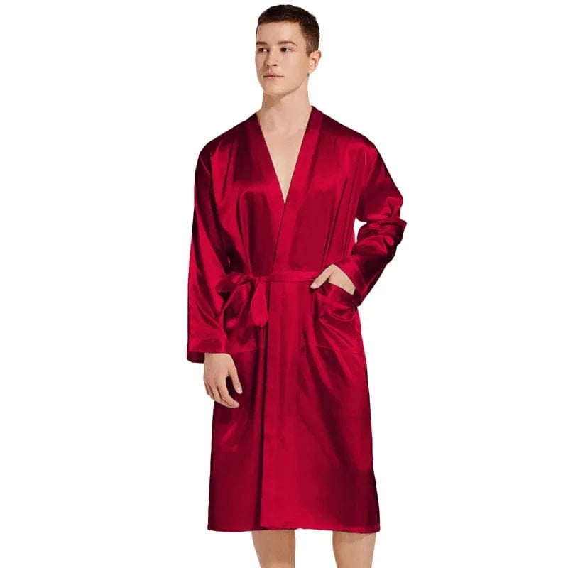 Summer New Men Solid Color Kimono Robe Satin Bathrobe Gown Summer New Sleepwear Loose Pijamas De Hombre Ice Silk Peignoir Homme - A-1 Thread Vault