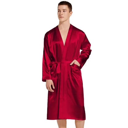 Summer New Men Solid Color Kimono Robe Satin Bathrobe Gown Summer New Sleepwear Loose Pijamas De Hombre Ice Silk Peignoir Homme - A-1 Thread Vault
