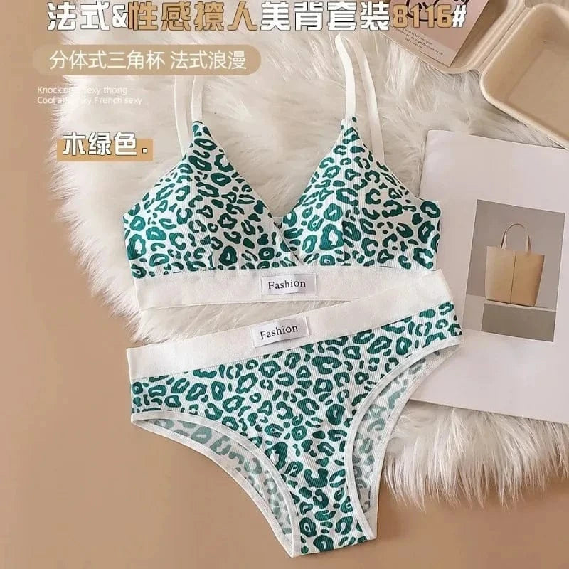 Summer New Women's Leopard Print Traceless and Steel Rim Bra Adjustable Shoulder Strap Back Women's Underwear Set - A-1 Thread Vault
