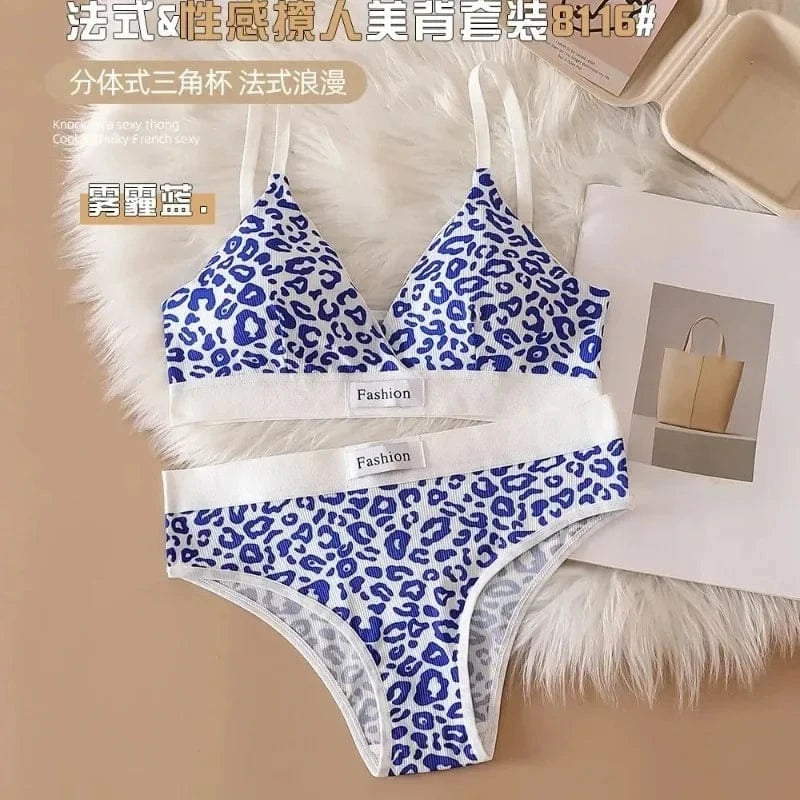 Summer New Women's Leopard Print Traceless and Steel Rim Bra Adjustable Shoulder Strap Back Women's Underwear Set - A-1 Thread Vault