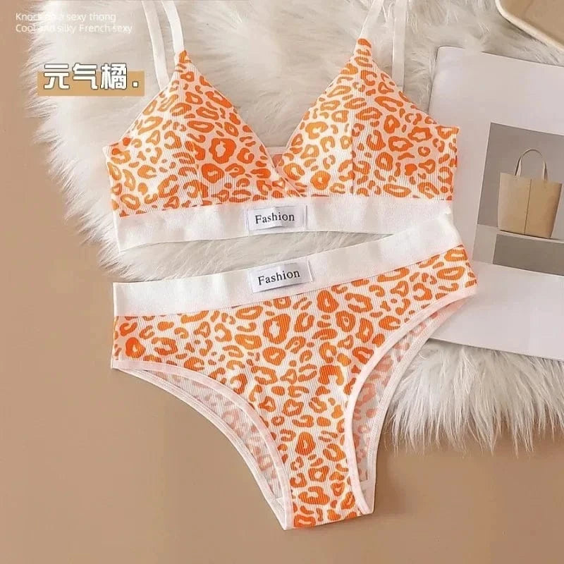Summer New Women's Leopard Print Traceless and Steel Rim Bra Adjustable Shoulder Strap Back Women's Underwear Set - A-1 Thread Vault