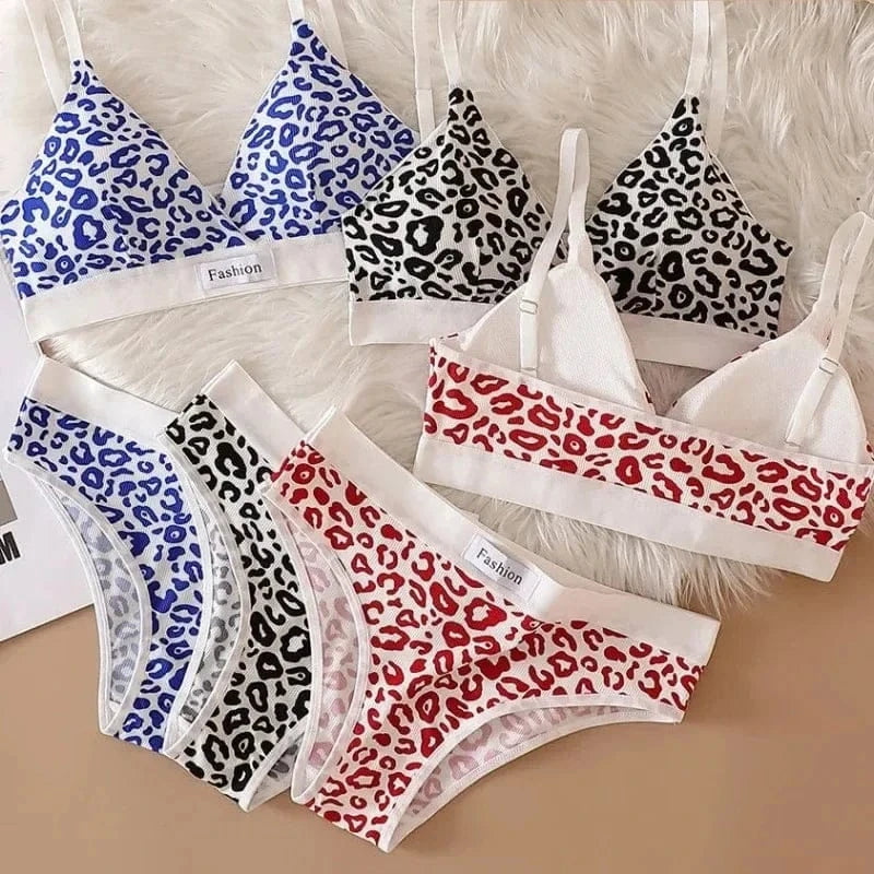 Summer New Women's Leopard Print Traceless and Steel Rim Bra Adjustable Shoulder Strap Back Women's Underwear Set - A-1 Thread Vault