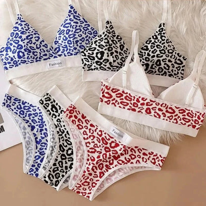 Summer New Women's Leopard Print Traceless and Steel Rim Bra Adjustable Shoulder Strap Back Women's Underwear Set - A-1 Thread Vault