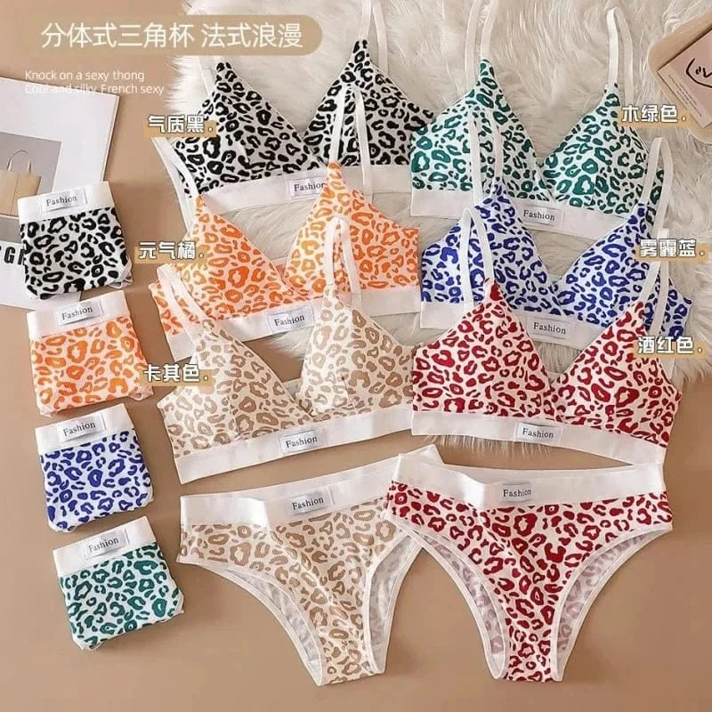 Summer New Women's Leopard Print Traceless and Steel Rim Bra Adjustable Shoulder Strap Back Women's Underwear Set - A-1 Thread Vault