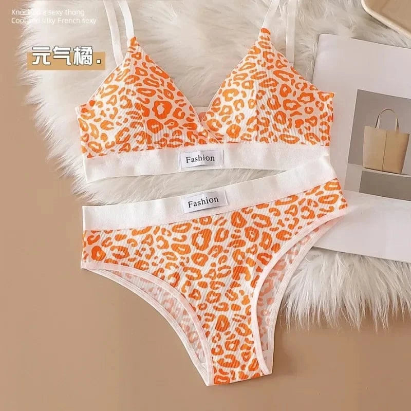 Summer New Women's Leopard Print Traceless and Steel Rim Bra Adjustable Shoulder Strap Back Women's Underwear Set - A-1 Thread Vault