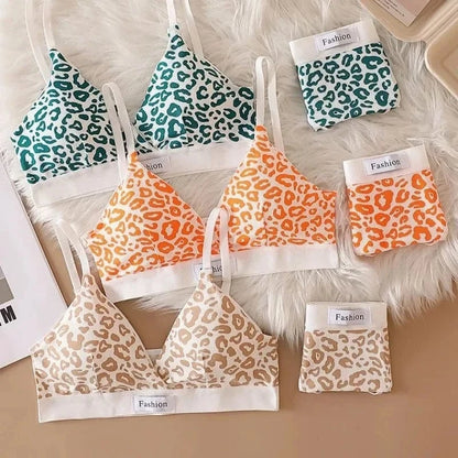 Summer New Women's Leopard Print Traceless and Steel Rim Bra Adjustable Shoulder Strap Back Women's Underwear Set - A-1 Thread Vault