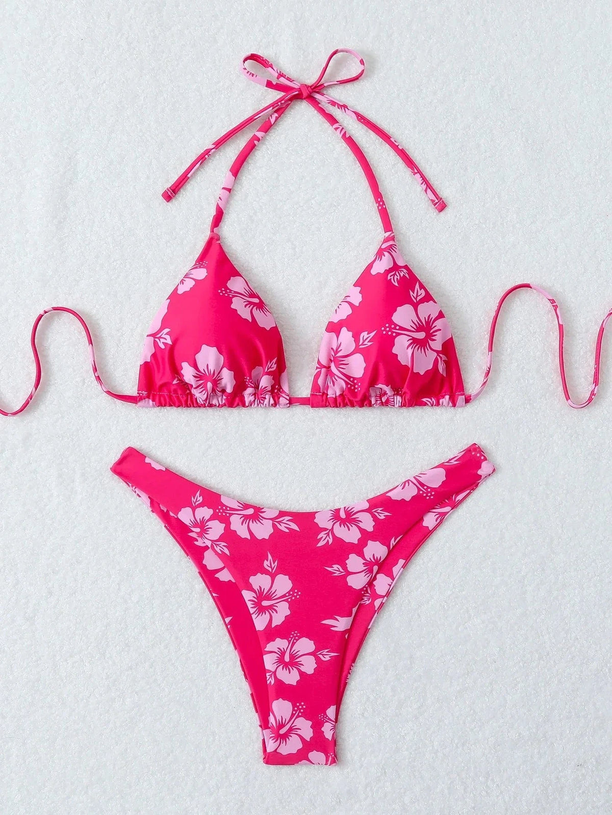 Summer retro floral print 2-piece bikini lace up swimsuit sexy high waisted women's swimsuit - A-1 Thread Vault