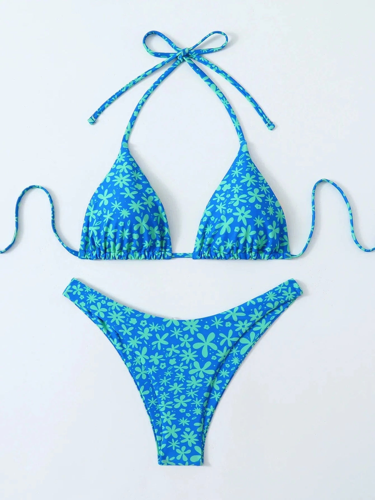 Summer retro floral print 2-piece bikini lace up swimsuit sexy high waisted women's swimsuit - A-1 Thread Vault
