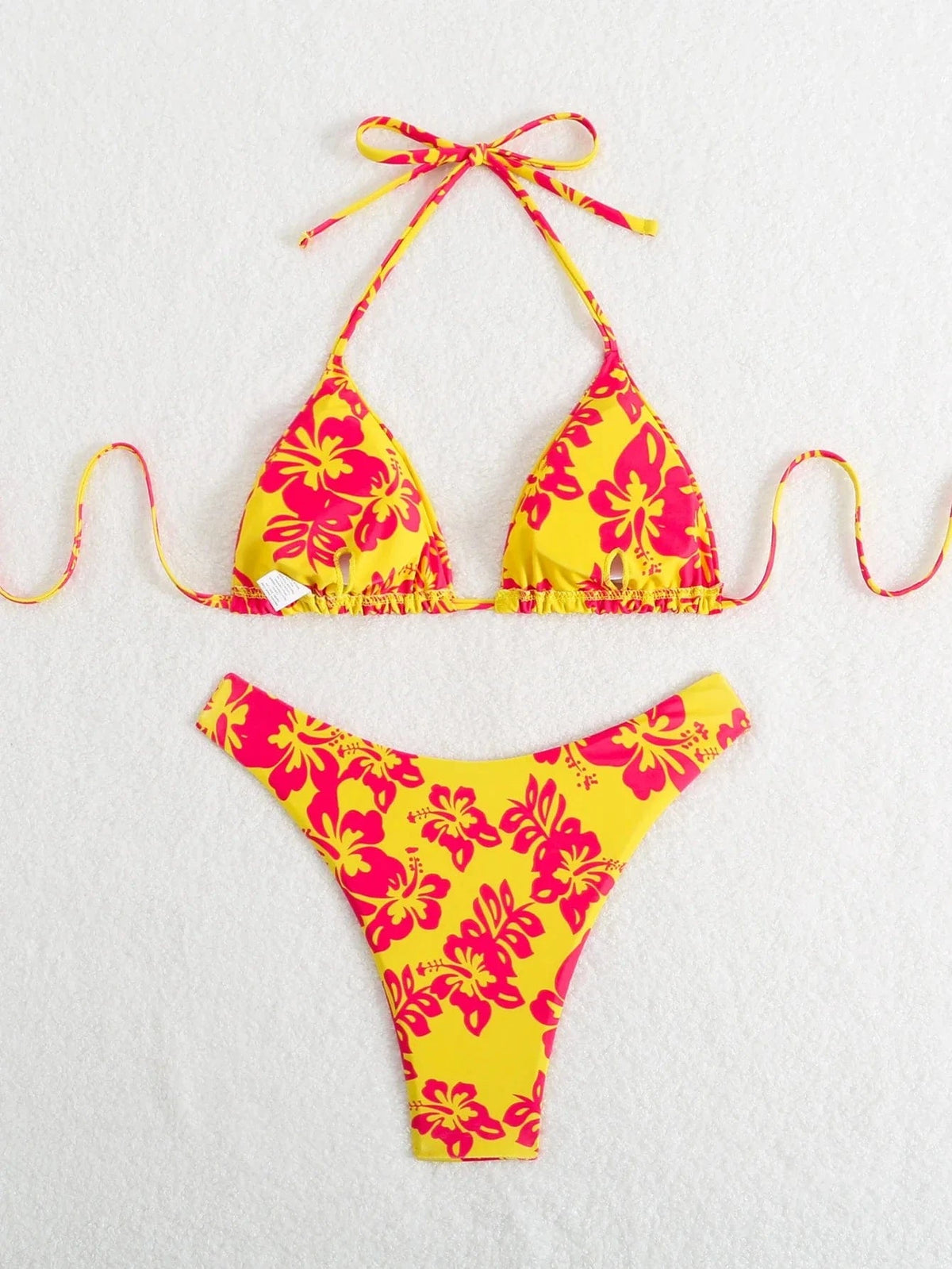Summer retro floral print 2-piece bikini lace up swimsuit sexy high waisted women's swimsuit - A-1 Thread Vault