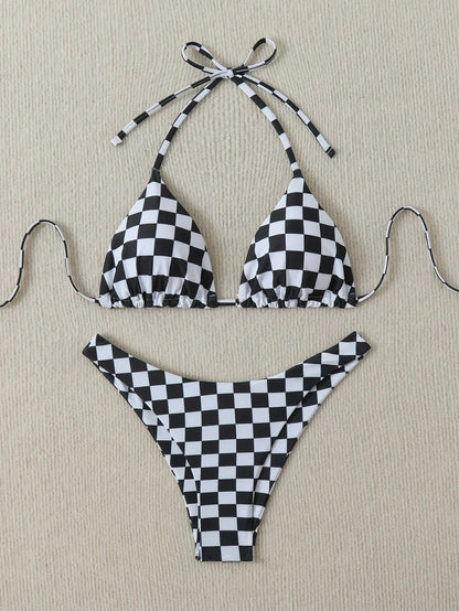 Summer retro floral print 2-piece bikini lace up swimsuit sexy high waisted women's swimsuit - A-1 Thread Vault