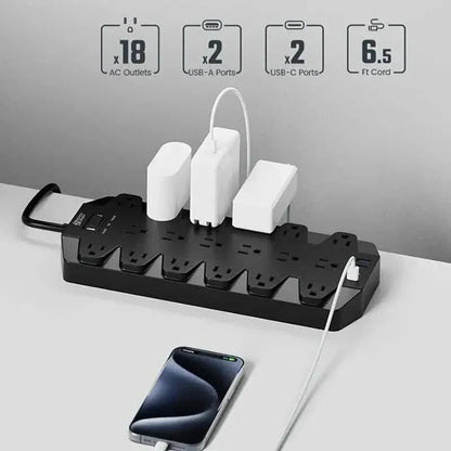 Superdanny 18 AC Outlets Surge Protector Power Strip with 2 USB C and 2 USB A Ports - A-1 Thread Vault
