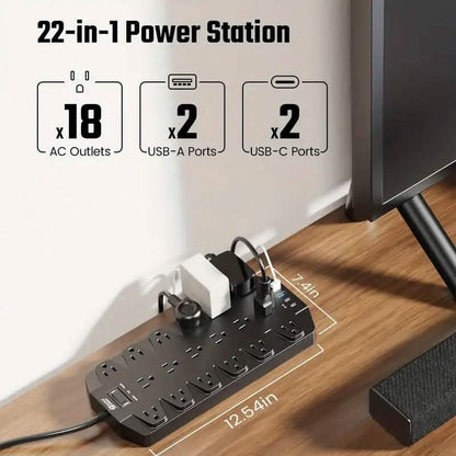 Superdanny 18 AC Outlets Surge Protector Power Strip with 2 USB C and 2 USB A Ports - A-1 Thread Vault