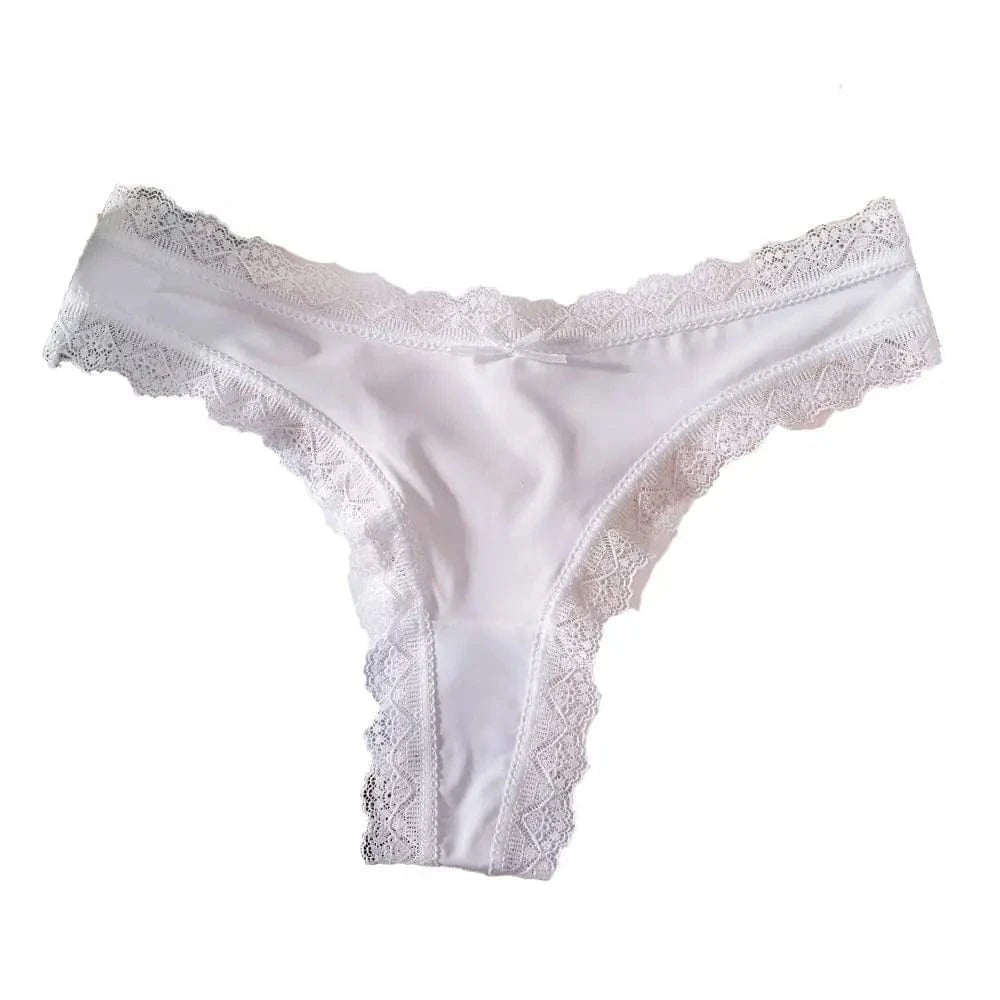 Sweet Pink Satin Silk Ruffle Thong Sexy Low Waist G-String Briefs for Women Ice Silk Underwear Female Intimates Lingerie - A-1 Thread Vault