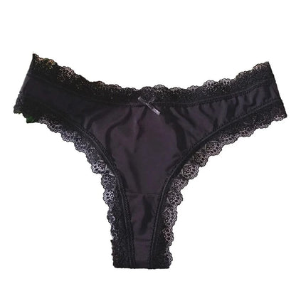 Sweet Pink Satin Silk Ruffle Thong Sexy Low Waist G-String Briefs for Women Ice Silk Underwear Female Intimates Lingerie - A-1 Thread Vault