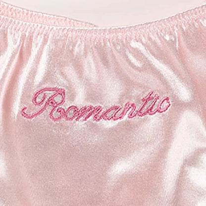 Sweet Pink Satin Silk Ruffle Thong Sexy Low Waist G-String Briefs for Women Ice Silk Underwear Female Intimates Lingerie - A-1 Thread Vault