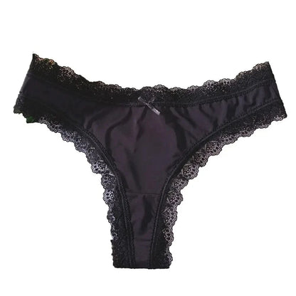 Sweet Pink Satin Silk Ruffle Thong Sexy Low Waist G-String Briefs for Women Ice Silk Underwear Female Intimates Lingerie - A-1 Thread Vault