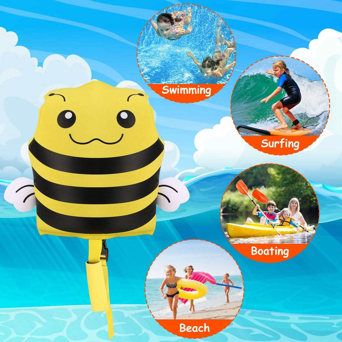 Swim Vest for Kids Float Jacket with Adjustable Crotch Strap - A-1 Thread Vault