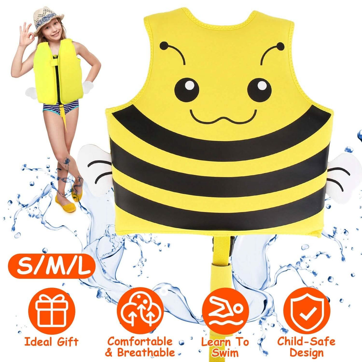 Swim Vest for Kids Float Jacket with Adjustable Crotch Strap - A-1 Thread Vault