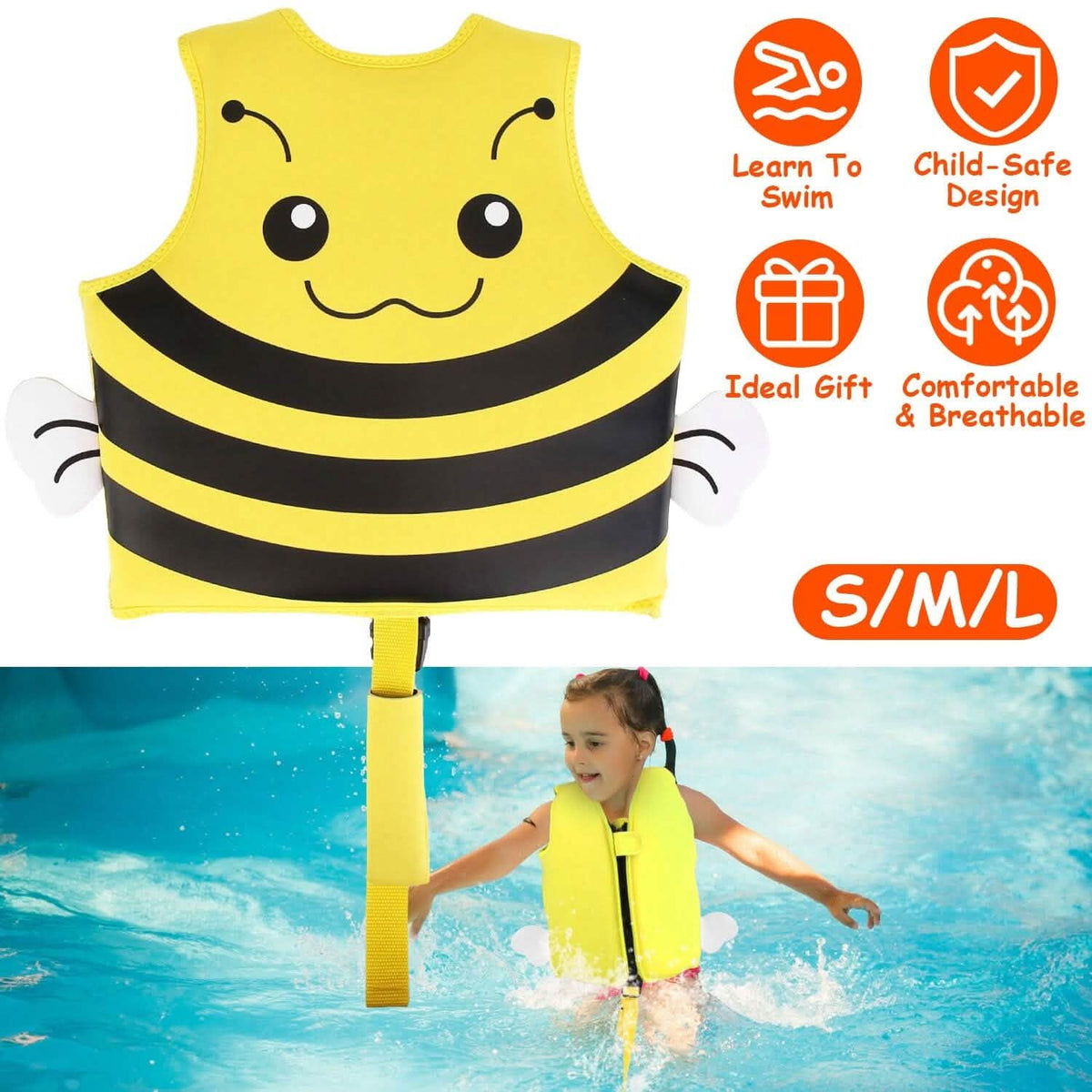 Swim Vest for Kids Float Jacket with Adjustable Crotch Strap - A-1 Thread Vault