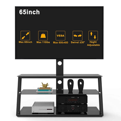 Swivel Floor TV Stand with Angle and Height Adjustable Tempered Glass TV Stand - A-1 Thread Vault
