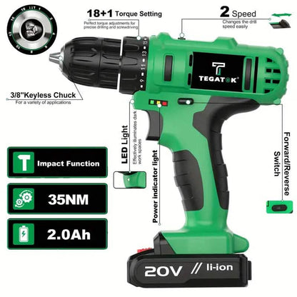 Tegatok 20V Cordless Drill Set - A-1 Thread Vault