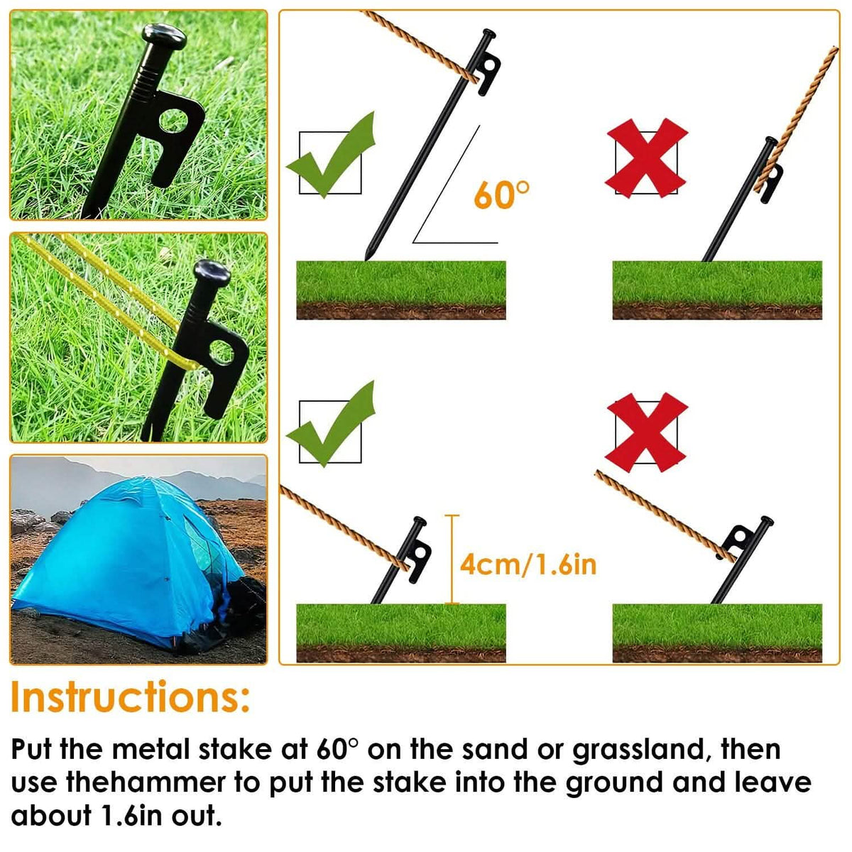 Tent Stakes Camping Hammer Set - A-1 Thread Vault